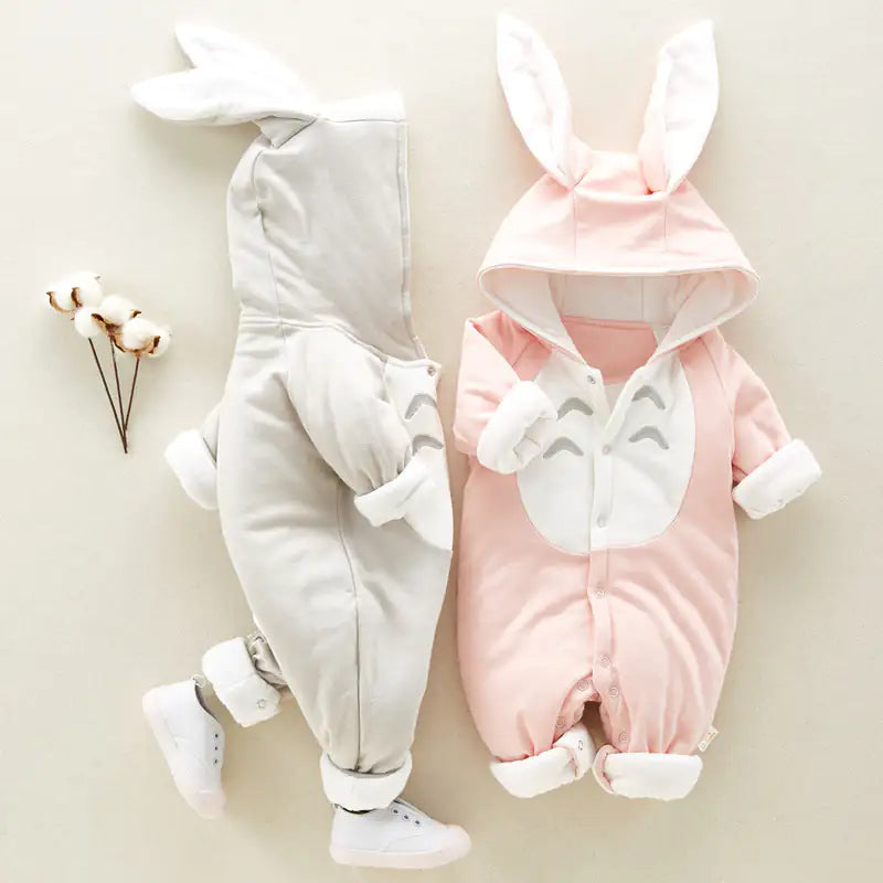 Winter Hooded Cotton Baby Romper – Thick Padded Newborn Onesie