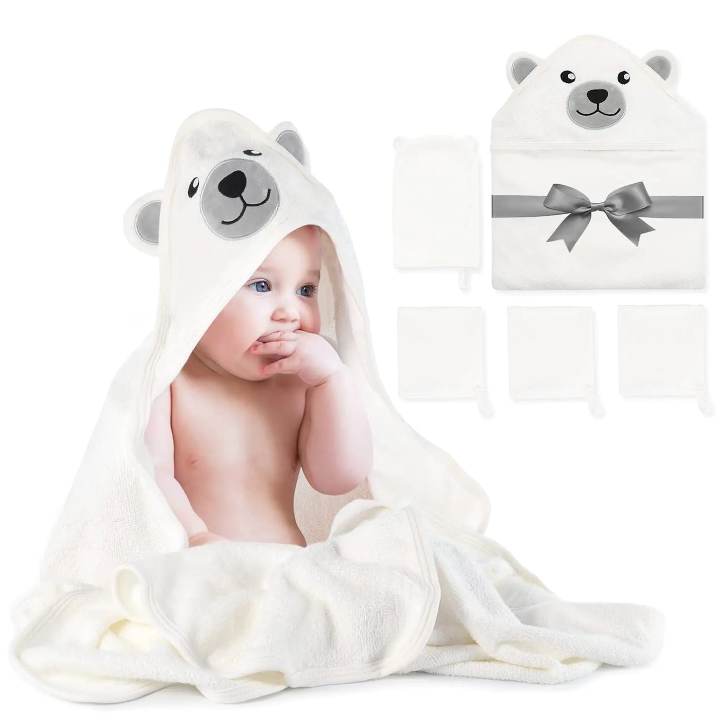 SnuggleSoft 5-Piece Baby Bath Set with Hooded Towel & Washcloths