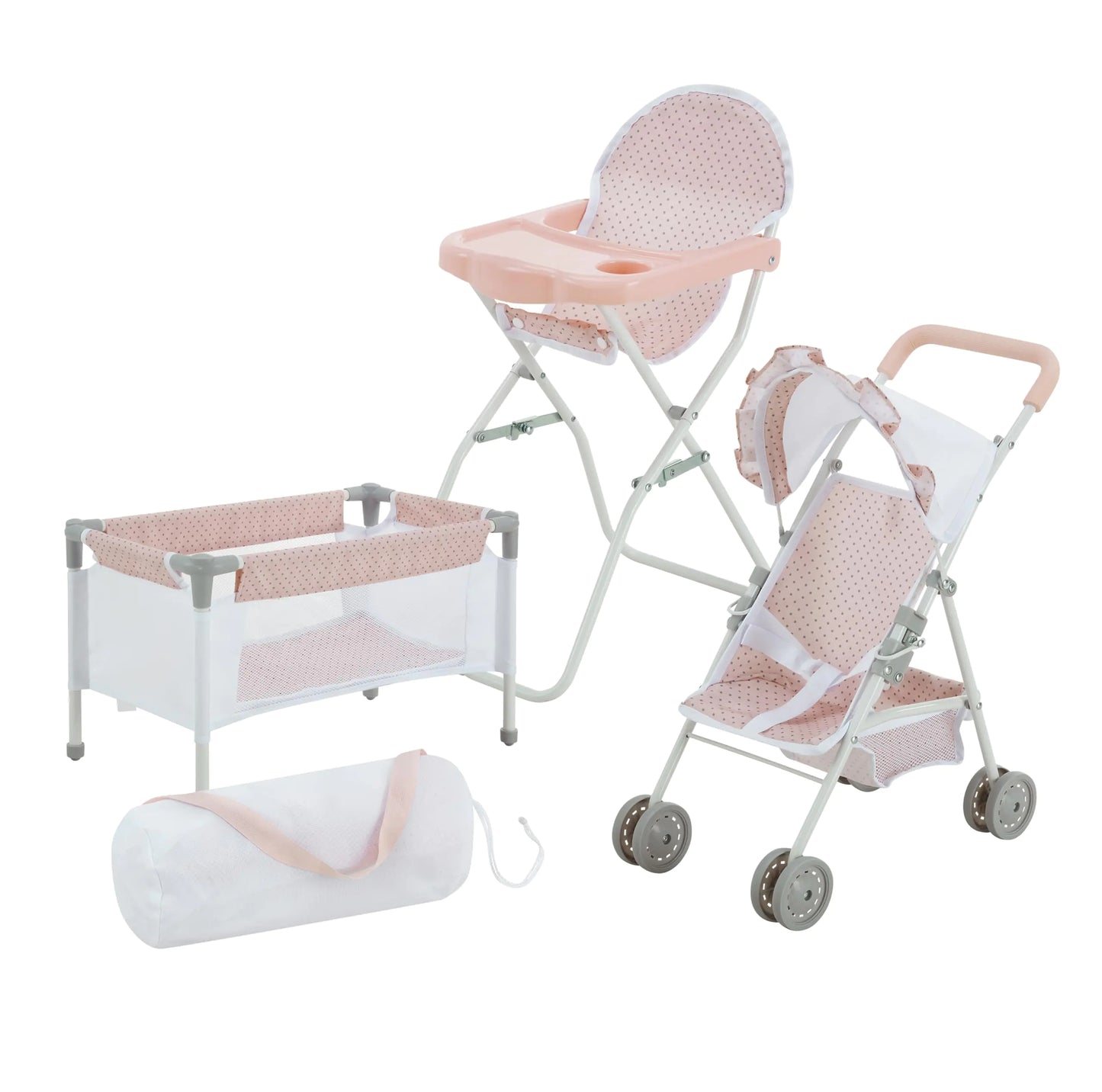 Olivia's Mini Nursery Doll Set - Crib, Chair & Stroller in Pink/Gray