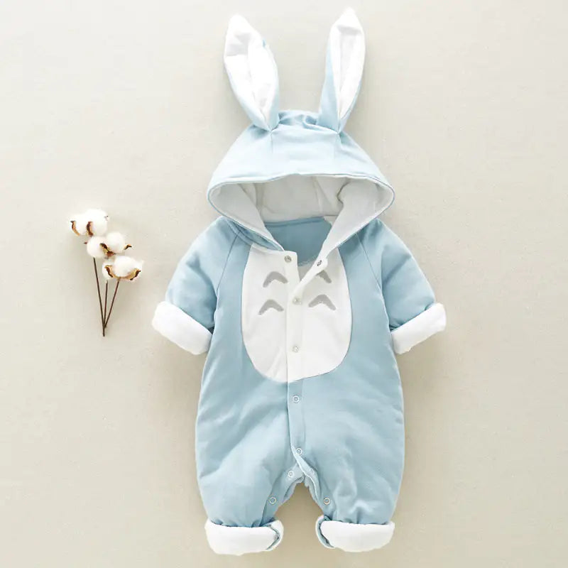 Winter Hooded Cotton Baby Romper – Thick Padded Newborn Onesie