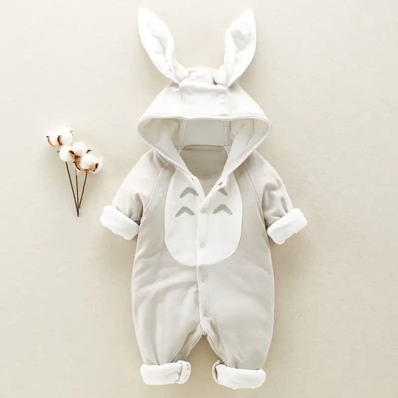 Winter Hooded Cotton Baby Romper – Thick Padded Newborn Onesie