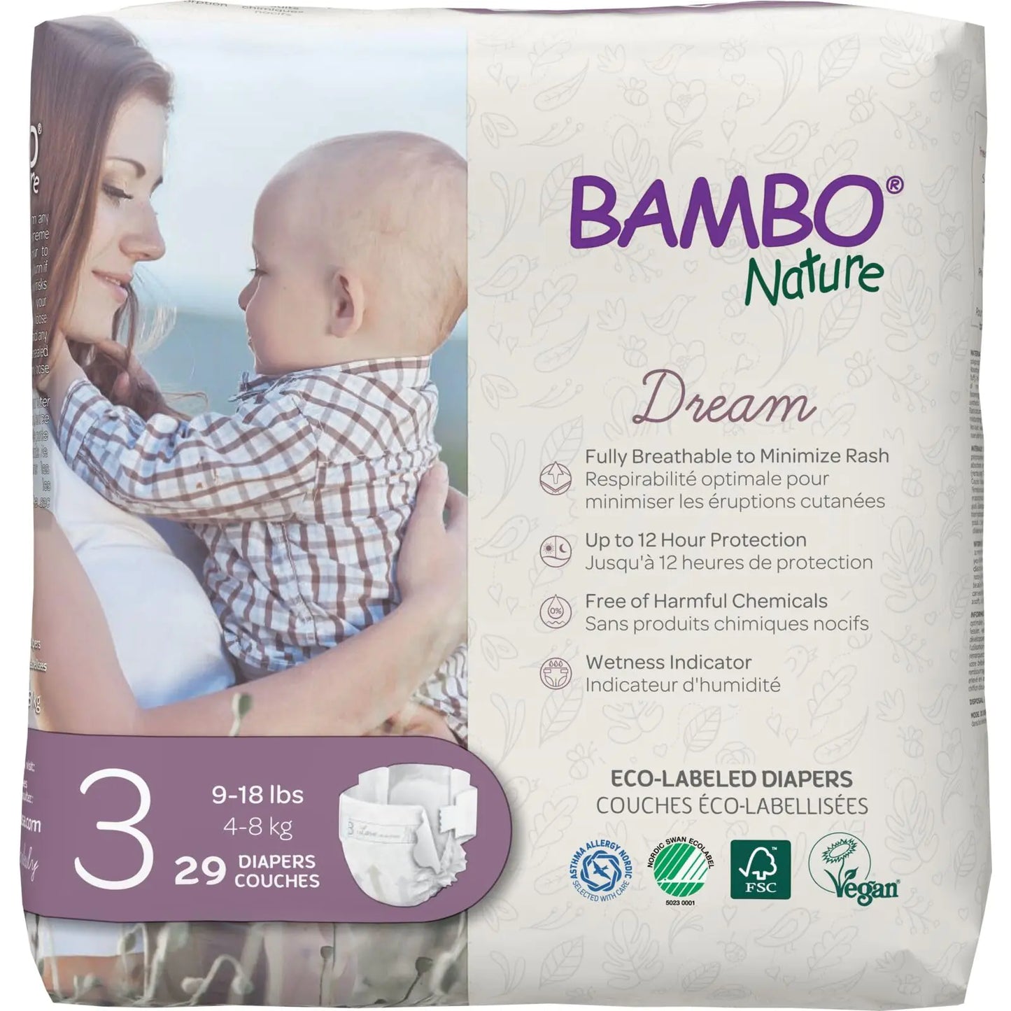 Bambo Nature Eco-Friendly Baby Diapers - Hypoallergenic and Super Absorbent, Size 3 (174 Count)