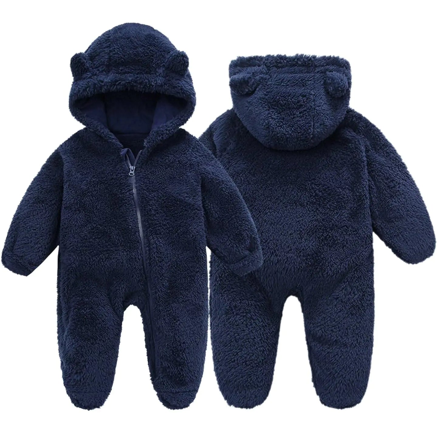 Toddler Bear Fleece Snowsuit Hooded Zip-Up Dark Blue 9M