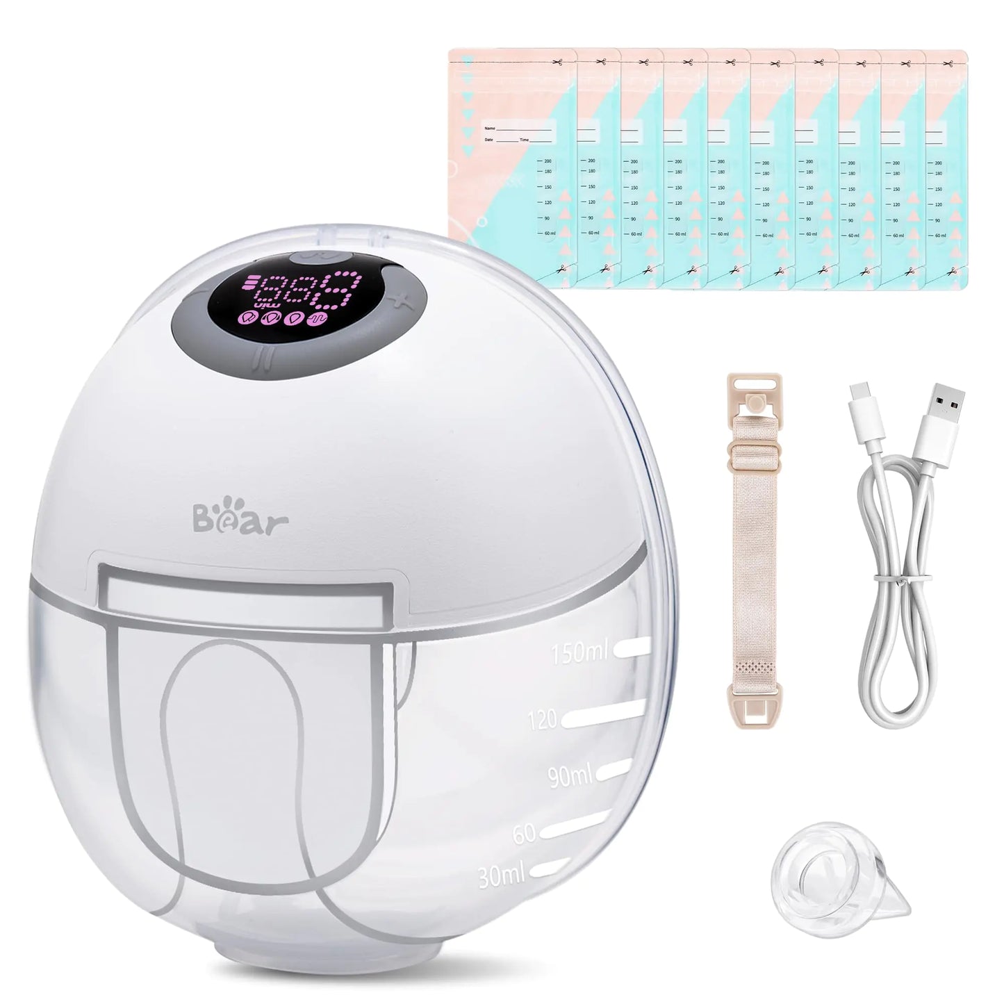 BEAR Hands-Free Wearable Electric Breast Pump with LCD Display – 4 Modes, 9 Levels