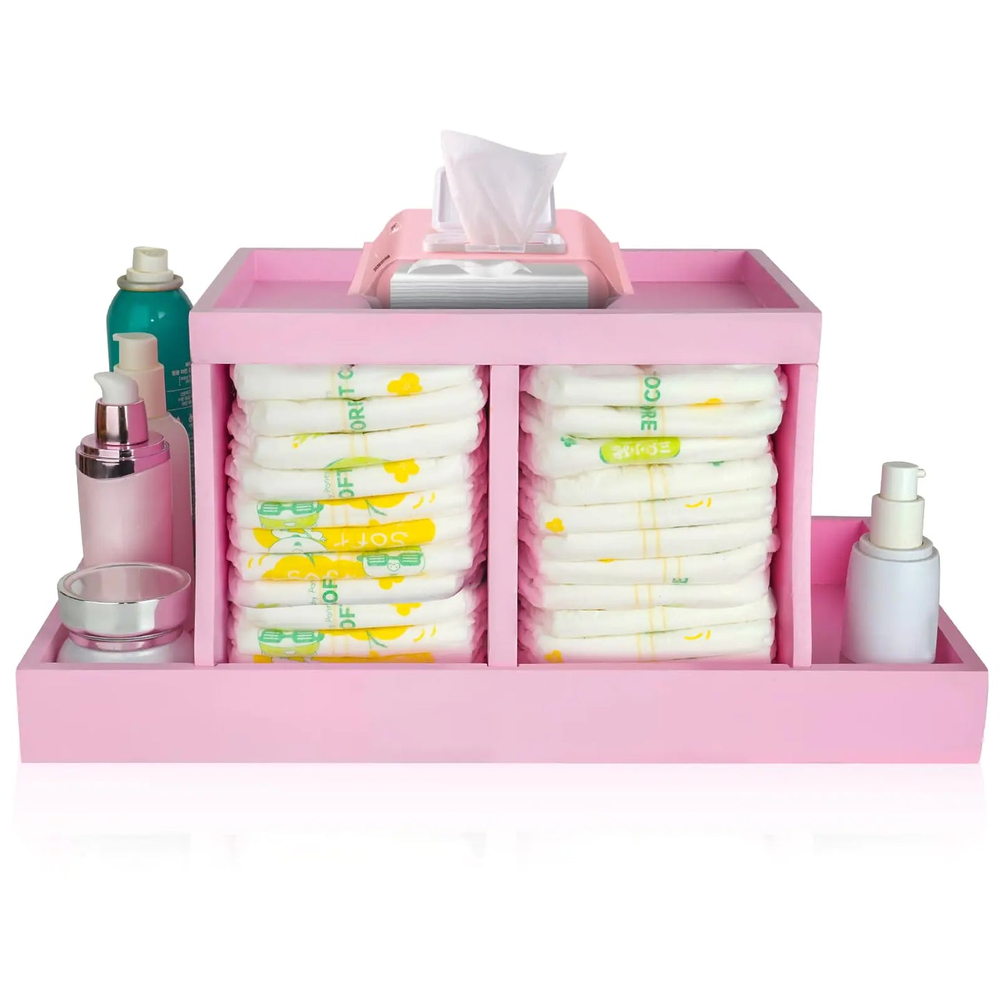 ErgoNursery Wooden Diaper Storage Caddy - Pink Rectangle