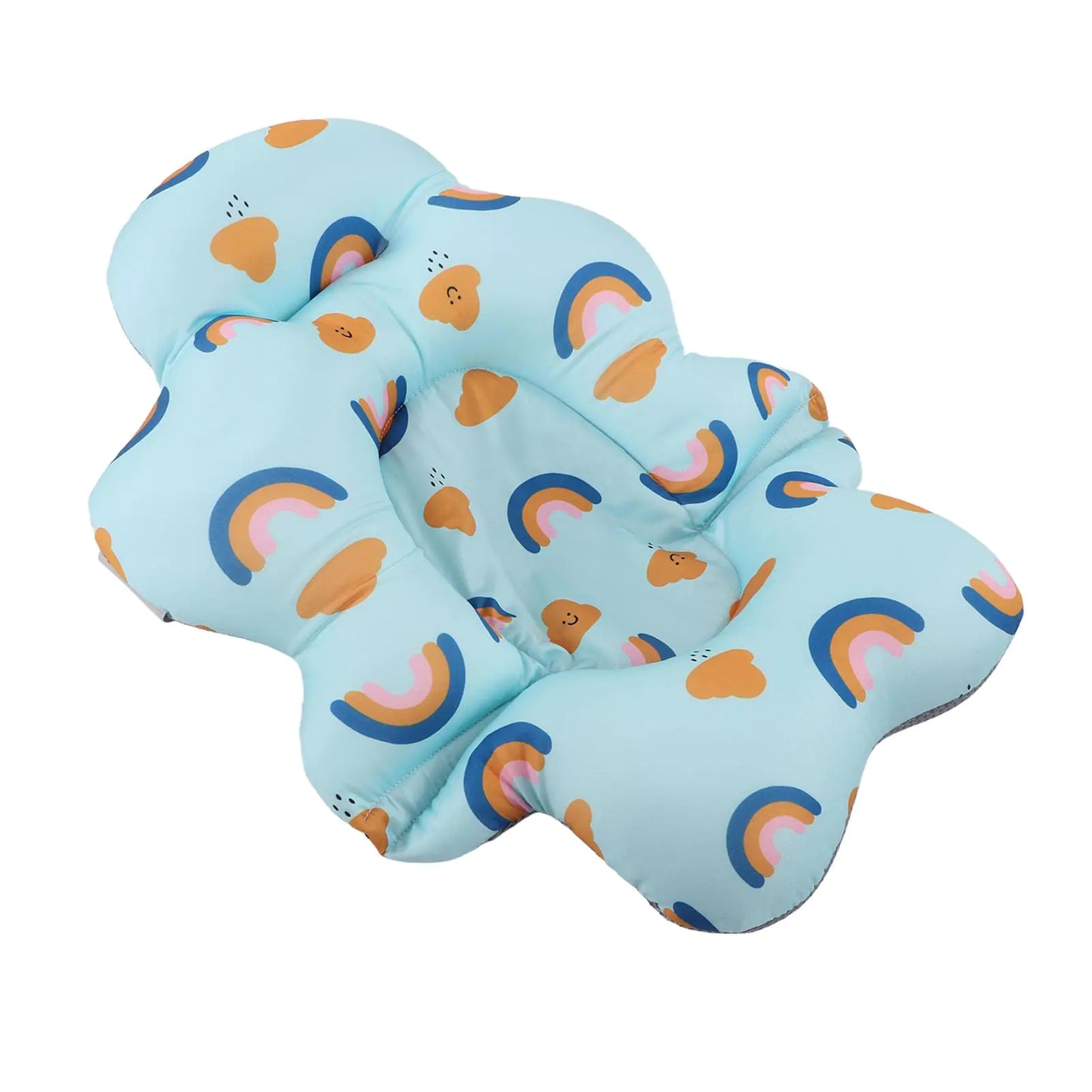 Baby Bath Seat & Support Mat – Foldable Floating Bathtub Cushion, Blue Rainbow