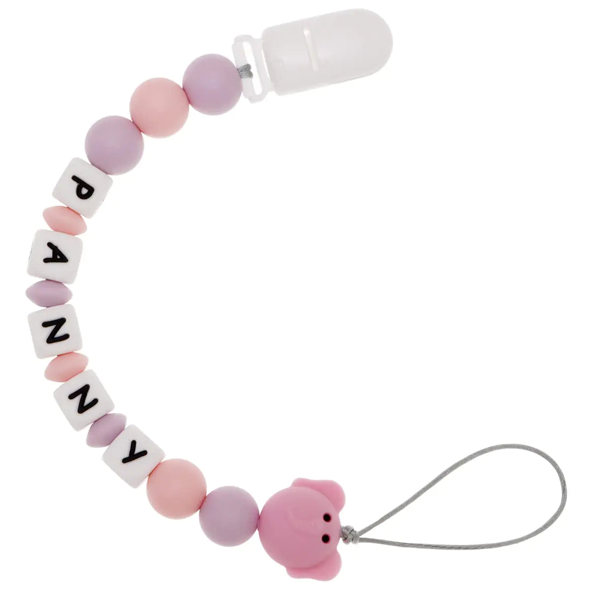 Custom Name Pacifier Clip with Elephant Charm