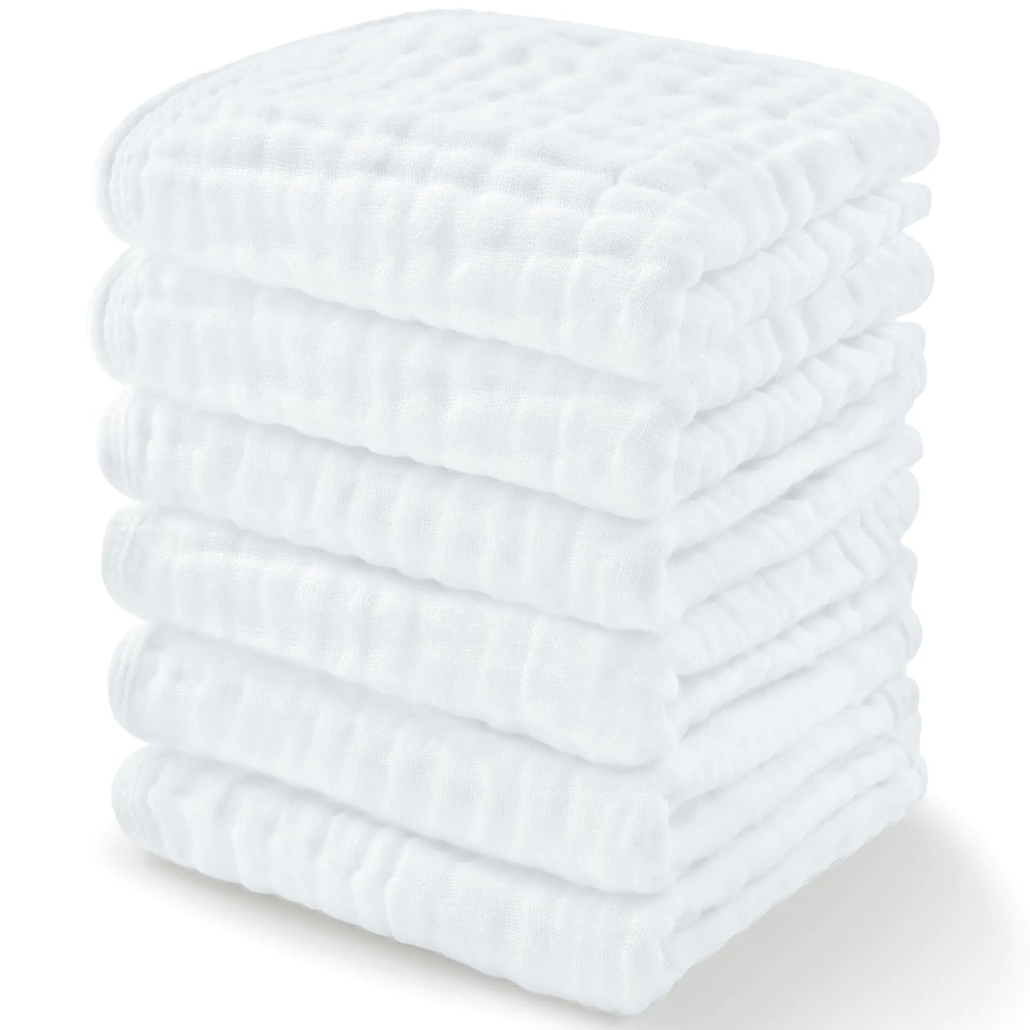 6-Pack Muslin Cotton Baby Washcloths & Towels – Soft, Absorbent, 10"x10", White