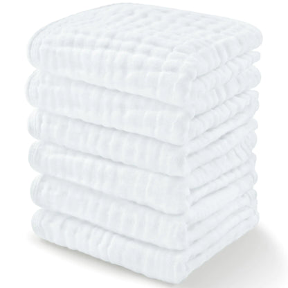 6-Pack Muslin Cotton Baby Washcloths & Towels – Soft, Absorbent, 10"x10", White