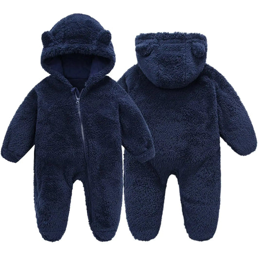Toddler Bear Fleece Snowsuit Hooded Zip-Up Dark Blue 9M