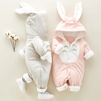 Winter Hooded Cotton Baby Romper – Thick Padded Newborn Onesie