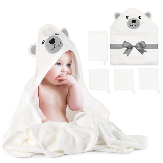 SnuggleSoft 5-Piece Baby Bath Set with Hooded Towel & Washcloths