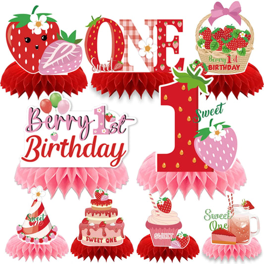 Sweet Strawberry First Birthday Decor - 9PC Set