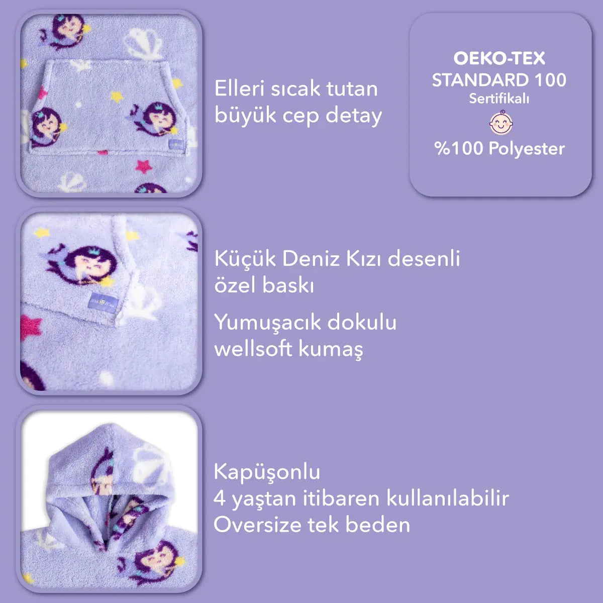 Milk&Moo Kids' Cozy Mermaid Hoodie Blanket in Purple
