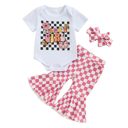 ChicBaby Girl Cotton Romper and Checkerboard Pants Set
