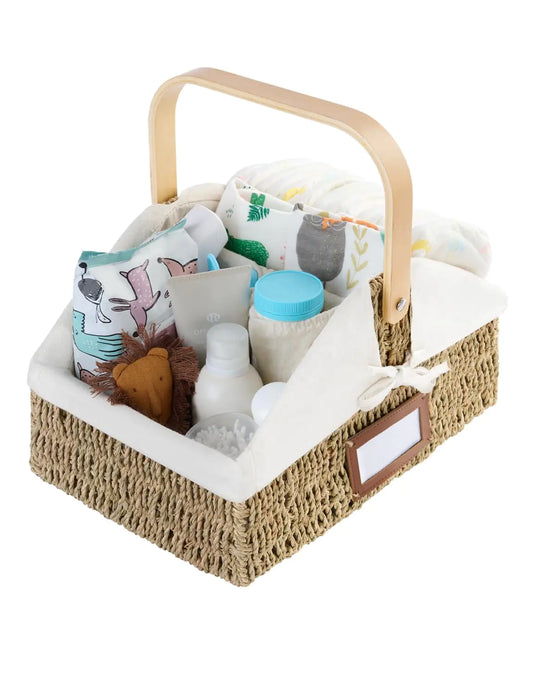Seagrass Woven Baby Caddy with Handles