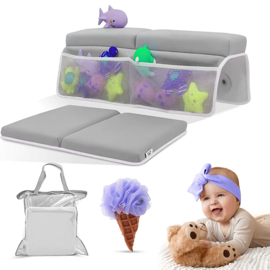 Cushioned Baby Bath Kneeler & Elbow Pad Set with Storage