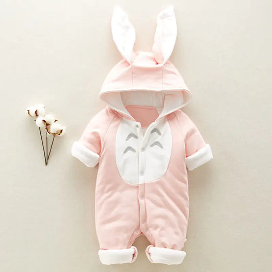 Winter Hooded Cotton Baby Romper – Thick Padded Newborn Onesie