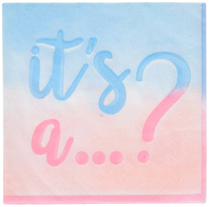 Gender Reveal Party Napkins - Durable Blue & Pink 5"x5" Set of 16