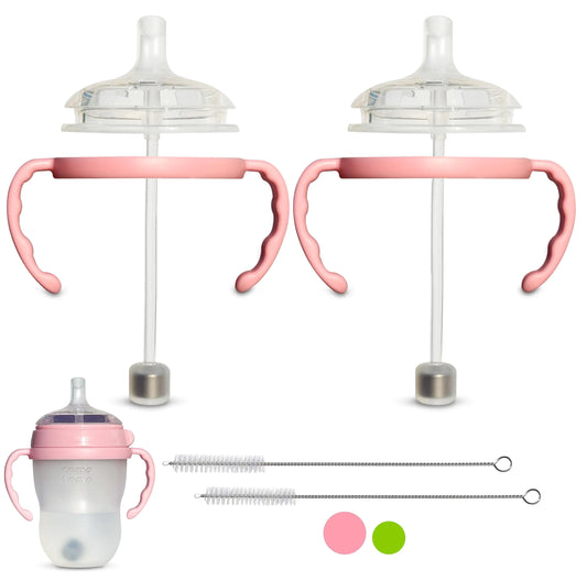 Straw Cup Conversion Kit for Comotomo Bottles – 2 Pack (Pink, 6+ Months)