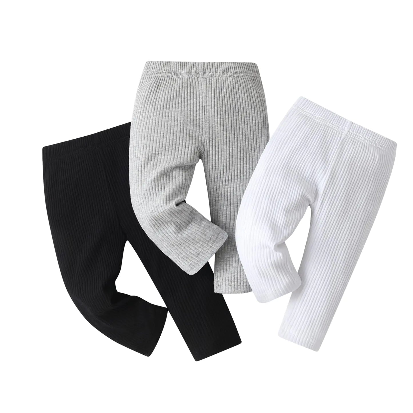 Lala Bear Infant Baby Girl 3-Pack Solid Pants & Casual Leggings – Black, White & Grey, 9-12 Months