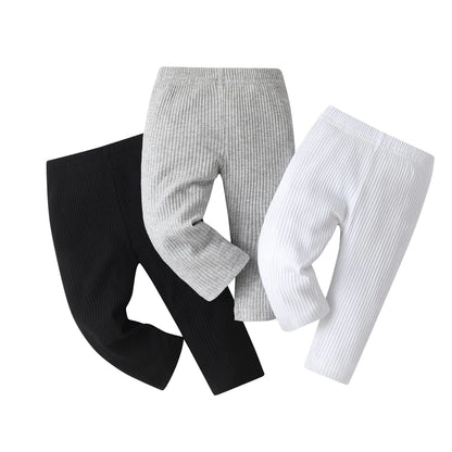 Lala Bear Infant Baby Girl 3-Pack Solid Pants & Casual Leggings – Black, White & Grey, 9-12 Months