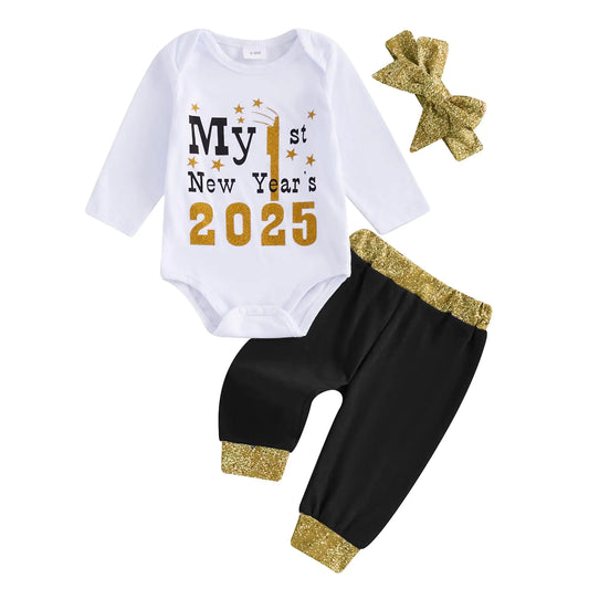 2025 New Year Baby Outfit Set with Headband