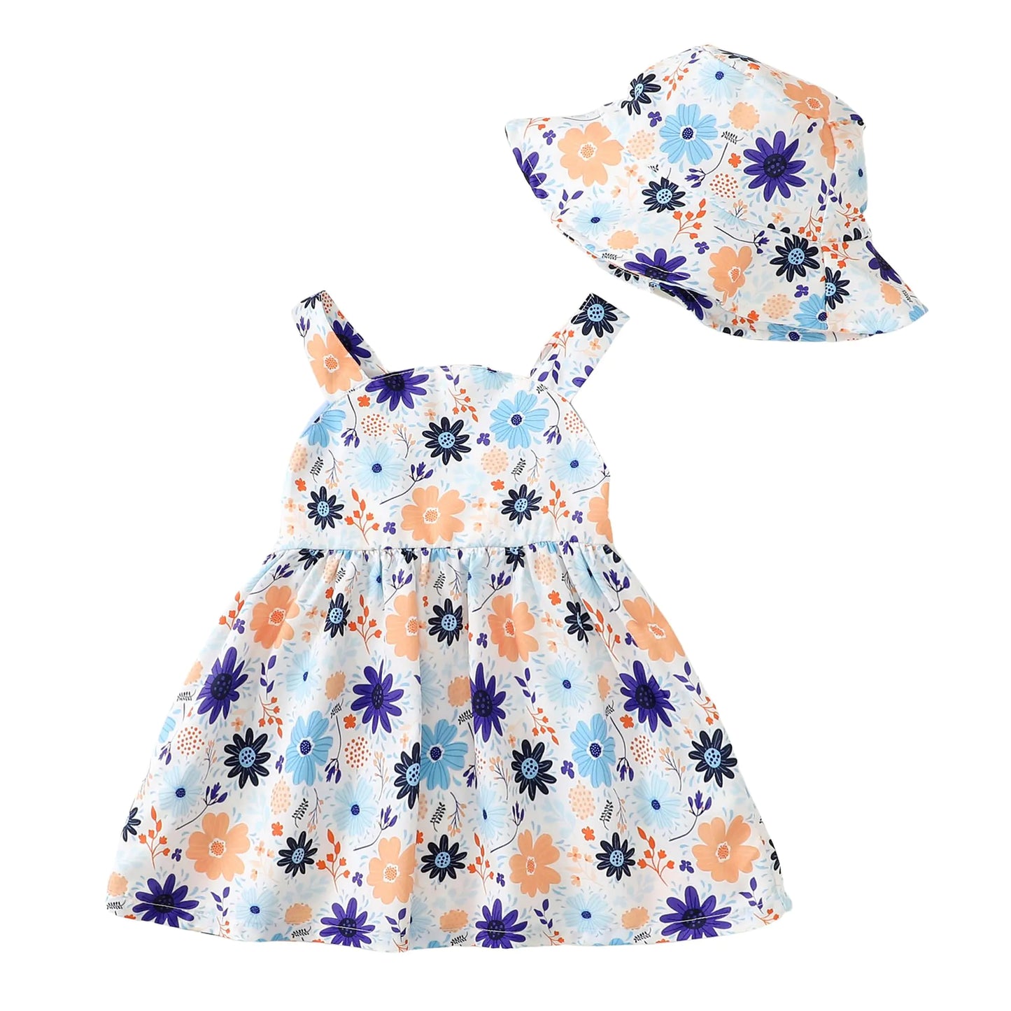 Baby Girl Summer Floral Boho Dress – Blue Short Sleeve Infant Outfit (3-6 Months)