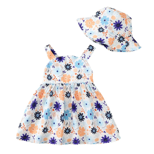 Baby Girl Summer Floral Boho Dress – Blue Short Sleeve Infant Outfit (3-6 Months)
