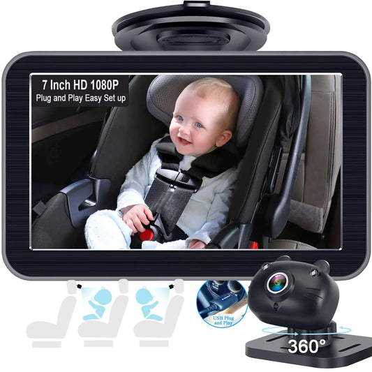 DoHonest 360 Baby Car Monitor: HD 1080P USB 7-Inch - V9 Black