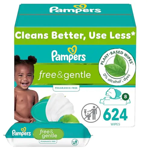 Pampers Pure & Gentle Plant-Based Baby Wipes, Hypoallergenic 624 Count