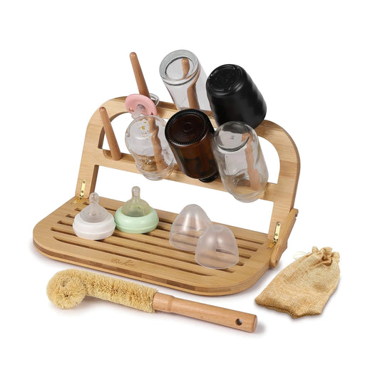 Bamboo Foldable Baby Bottle Drying Station