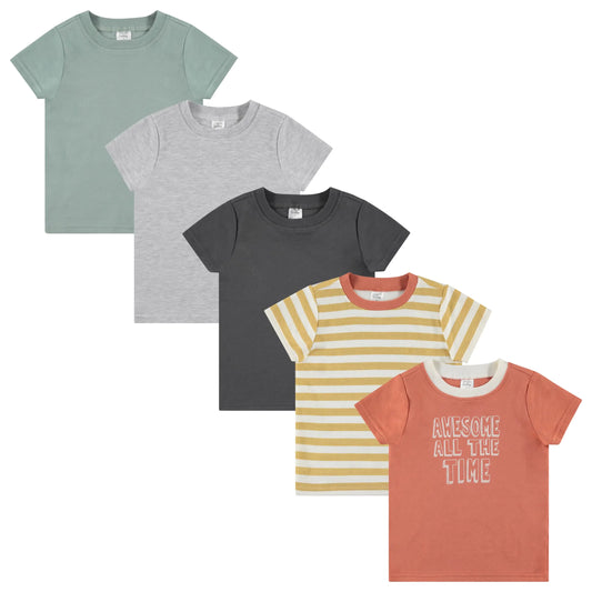 Cudlie 5-Pack Toddler & Baby Boy Short Sleeve T-Shirts – Lightweight Comfort Essentials