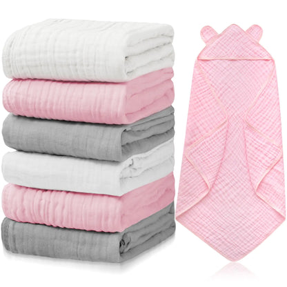 Preboun 6-Pack Muslin Hooded Baby Towels