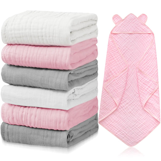 Preboun 6-Pack Muslin Hooded Baby Towels