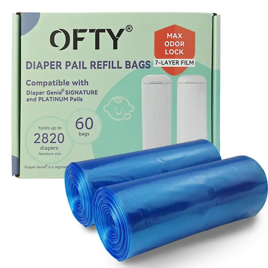 OFTY Diaper Genie-Compatible Refill Bags, 60 Count, Odor-Control