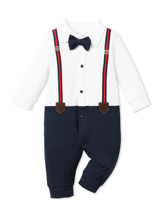 Trendy Infant Gentleman Romper with Bow Tie 6-9M