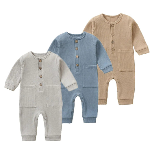 CozyCherub 3-Pack Button Romper Set – Neutral Colors