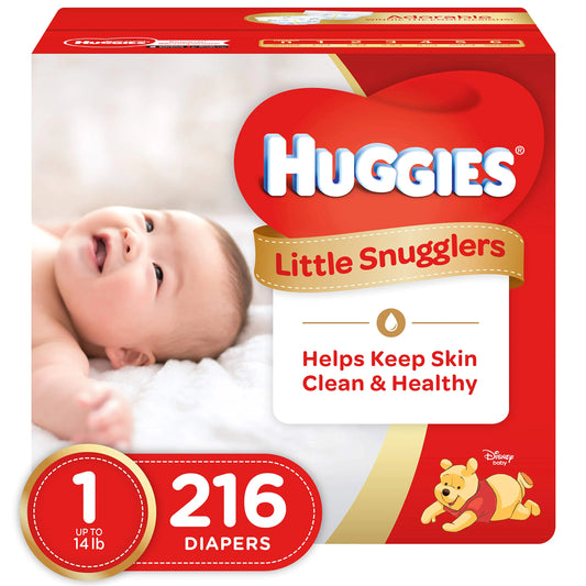 HUGGIES SnugFit Diapers Size 1, 216 Count GentleAbsorb Lining