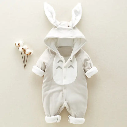 Winter Hooded Cotton Baby Romper – Thick Padded Newborn Onesie