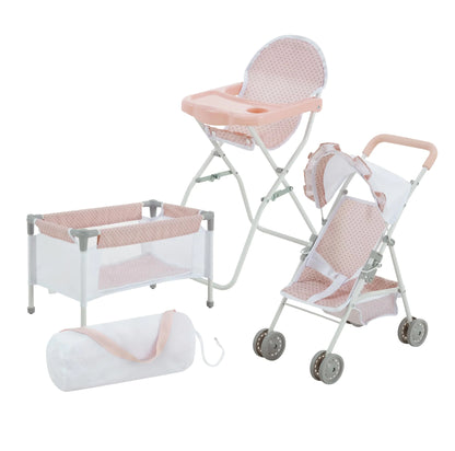 Olivia's Mini Nursery Doll Set - Crib, Chair & Stroller in Pink/Gray