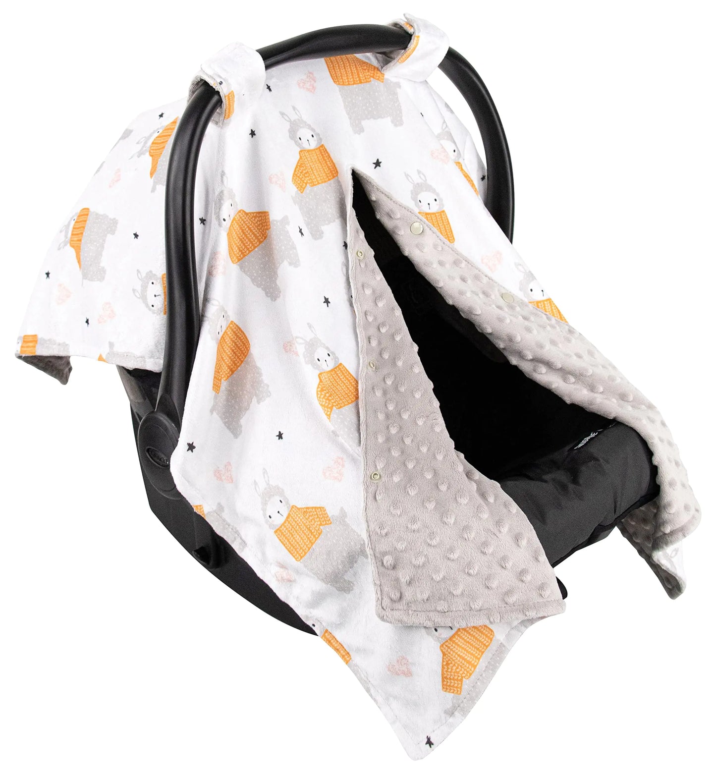 SoftLuxe Minky Baby Car Seat Canopy - Grey Llama