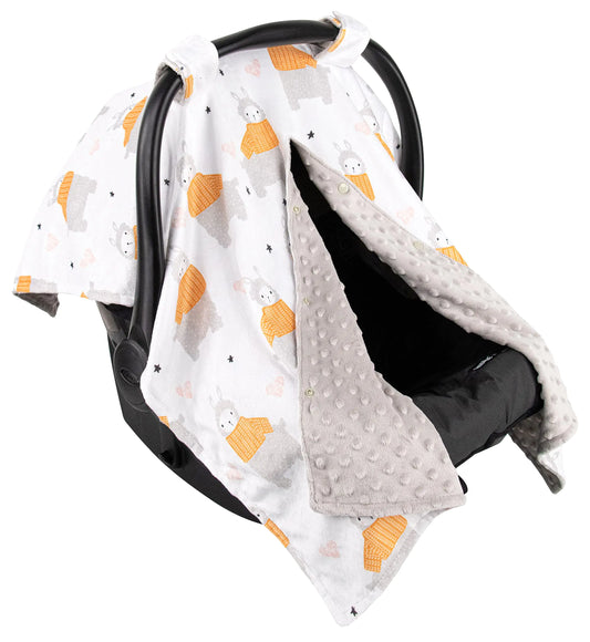 SoftLuxe Minky Baby Car Seat Canopy - Grey Llama