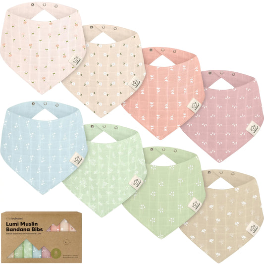8-Pack Lumi Bamboo Muslin Bibs - Absorbent Bandana Bibs for Babies