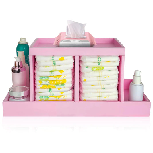 ErgoNursery Wooden Diaper Storage Caddy - Pink Rectangle