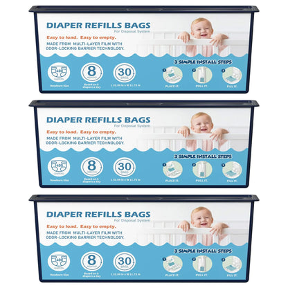 Diaper Pail Refill Bags – 3-Pack (90 Bags) for Genie Easy Roll, Odor-Barrier