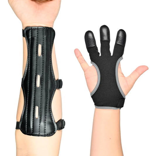 FENJANER Archery Protection Set: Finger Tab & Arm Guard with Adjustable Strap