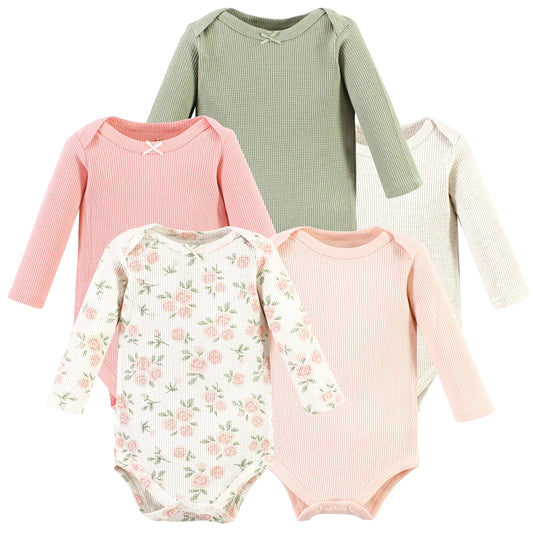 Hudson Baby Cozy Thermal Bodysuits 12-18M - Pink/Sage/Rose