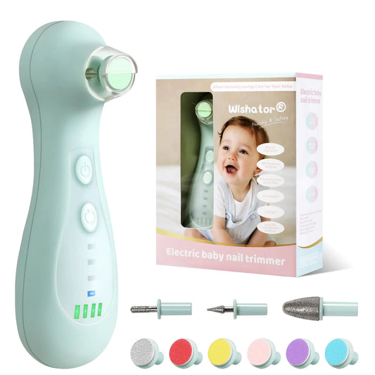 Wishator Electric Baby Nail Trimmer – Rechargeable with 10 Replacement Pads & LED Light