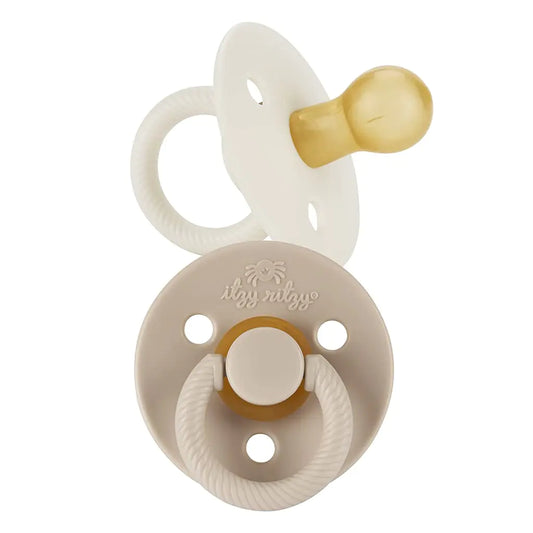 Itzy Ritzy Cherry Nipple Natural Rubber Pacifiers - Coconut & Toast Twin Pack for 0-6 Months